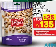 TADIM KARIŞIK KOKTEYL KURUYEMİŞ 180 G fiyat ve kampanya bilgisi